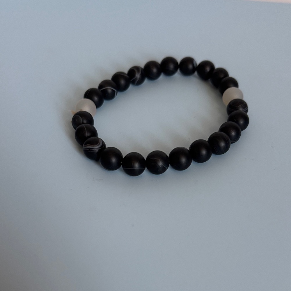 Matte Black Bead Stretch Bracelet with Two Frosted Accents